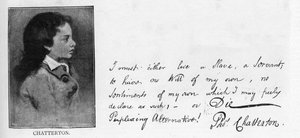 Handschrift und Unterschrift von Thomas Chatterton aus einem Brief an William Barrett als Antwort auf Barretts Vorwürfe gegen Chattertons Selbstmordabsicht von Unbekannt