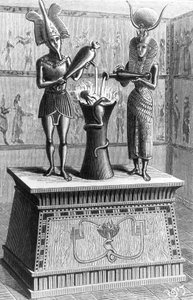 Wunderbarer Altar des Heron von Alexandria (1. Jahrhundert n. Chr.): Wenn das Feuer im Altar entzündet wird, gießen die Statuen Wein und Milch und die Schlangen zischen, Gravur von Unbekannter Künstler