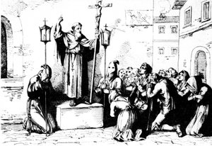 Geschichte des antiken Rom. Ein Mönch predigt den Menschen auf einem Platz in Rom. Bartolomeo Pinelli Gravur XIX Jahrhundert von Unbekannt