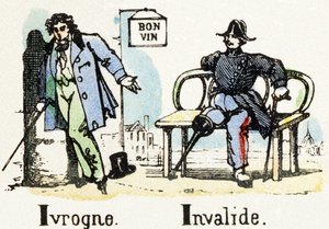 I - Trunkenbold Invalide - Alphabet - Kinderunterhaltung - Bild Epinal, populäre Serie ca. 1890 (Illustration)