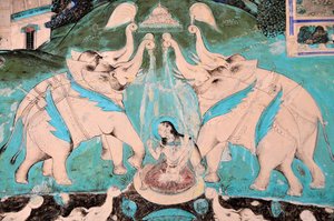 Indien, Rajasthan, BUNDI: Chitra Shala Palastfresko (18. & 19. Jahrhundert) (Foto) von Unbekannt