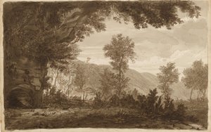 Italienische Landschaft mit Höhleneingang