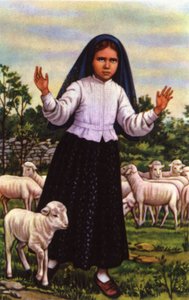 Jacinta, die die Jungfrau Maria in Fatima im Jahr 1917 sah, ca. 1920-1930 (Postkarte) von Unbekannter Künstler