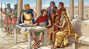Julius Caesar schreibt seine Kommentare zum Gallischen Krieg