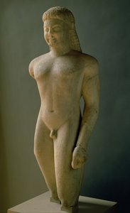 Kouros, griechisch, aus Paros, nahe dem Heiligtum des Asklepios, ca. 540 v. Chr.