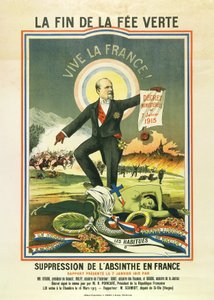 Das Ende der grünen Fee, Lithographie bei der Verbot von Absinth in Frankreich 1915
