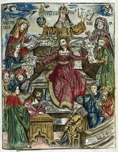 Die Zweige des Wissens 16. Jahrhundert: jeder dargestellt durch verschiedene Persönlichkeiten: oben, Aristoteles (384-322 v. Chr.) für die Philosophie und Seneca (Lucius Annaeus Seneca, 4 v. Chr.-65) für die Moral