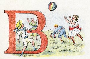 Buchstabe B Ballon. Alphabet von Phosphatine Falieres. Gravur. Brevete Alphabet S.G.D.G. von Apotheker Pierre Emile Falieres. Illustrationen in Chromolithografie, Ende des 19. Jahrhunderts.