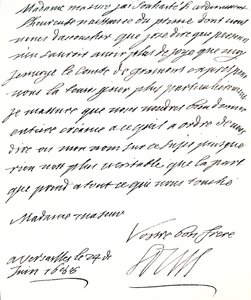 Brief von Ludwig XIV. an Maria von Modena, in dem er ihr zur Geburt eines Prinzen, James Edward, Prinz von Wales, gratuliert