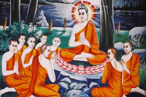 Leben des Buddha Fragender Buddha lehrte seine Jünger die Kunst des Fragens, Siem Reap, Kambodscha von Unbekannt