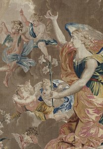 Leben der Jungfrau: „Die Verkündigung“ (Detail) Wandteppich aus Wolle und Seide, hergestellt in der Werkstatt von Pierre Damour nach den Zeichnungen von Charles Poerson (1609-1667) von William M. Timlin