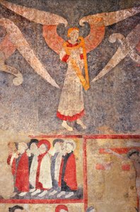 Loire Atlantique Nr. 080 - St-Sulpice des Landes - Kirche genannt „altes Dorf“ - Wandmalereien des 15. Jahrhunderts - Engel des Gewölbes spielt die „Rebec“ (Geige) von Unbekannt