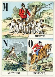 M N O : Meute, Nacht, Hindernis - Das Jagdalphabet, ca. 1890 (Gravur) von Unbekannt