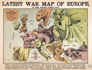 Karte von Europa, die die rivalisierenden Supermächte charakterisiert