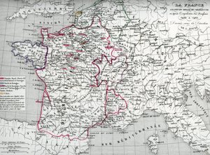 Karte von Frankreich zur Zeit von König Karl VII. und nach der Vertreibung der Engländer zwischen 1422 und 1461 (Karte von Frankreich zur Zeit von König Karl VII.) Tafel aus Houze