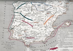 Karte von Spanien zur Zeit des germanischen Hispania, 409-585. Gravur aus dem „Atlas Universel“ von Houze von Unbekannter Künstler