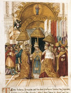 Treffen zwischen Friedrich Barbarossa und Papst Alexander III. im Dogenpalast in Venedig im Jahr 1177