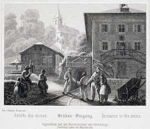 Salzmine: der Eingang zur Mine, in Durrnberg, Österreich, um 1850 von Unbekannt