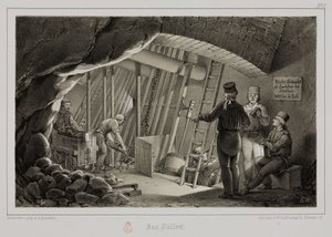 Bergbau, Metallerze Tankstelle in einer Mine, ca. 1851