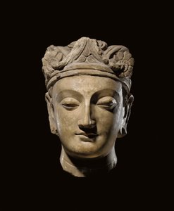 Monumentaler Gandhara-Kopf eines Bodhisattva, 2.-3. Jahrhundert