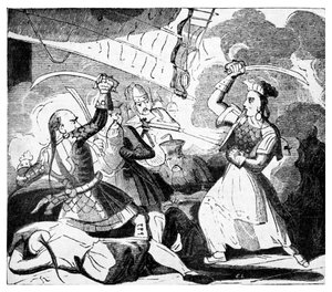 Mrs Ching mit einem Schwert, ca. 1810 (Gravur) von Unbekannter Künstler
