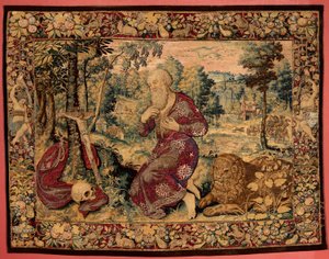 Museumssammlungen. Flämischer Wandteppich. Heiliger Hieronymus