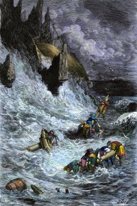Mythen und Legenden: Sindbad und seine Gefährten nach den 1001 Nächten. Farbige Gravur von Gustave Doré. von Unbekannter Künstler