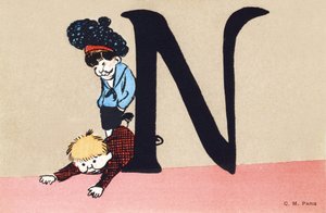 N wie narguer - Alphabet für Kinder. C. M. Herausgeber, Paris. Handbemalte Postkarten, abgestempelt 1904. Maße: 14 x 9 cm