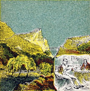 Napoleon I. Bonaparte im Exil auf der Insel Sainte Helene. Gravur in "Histoire de France". Serie von Werbebildern, veröffentlicht im Auftrag von Louit, 24 rue d