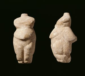 Neolithische Steopagus-Dame, Vorder- und Seitenansicht, Avaritsa (Meliteia) in Thessalien, Griechenland, 6000-5200 v. Chr.
