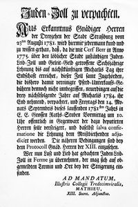 Mitteilung des Straßburger Regierungsorgans der Dreizehn (Tredecim Viri) über eine öffentliche Versteigerung des Rechts zur Erhebung des 