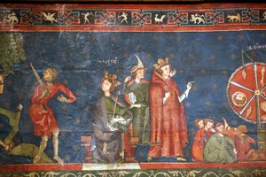 Notre-Dame-Kathedrale von Clermont, Clermont-Ferrand, Frankreich, St.-Georgs-Kapelle (spätes 13. Jahrhundert), Fresko (Detail)
