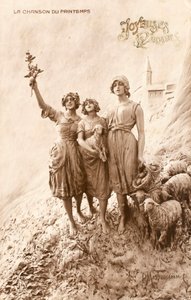 Alte Postkarte Frühlingslied Schäferin Schafe von William M. Timlin
