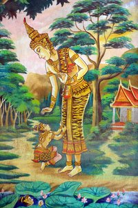 Gemälde darstellend die Lebensgeschichte von Shakyamuni Buddha. Wat Naxai, Vientiane, Laos von Unbekannt
