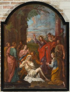 Pfarrkirche (Parochiekerk Onze-Lieve-Vrouw-Hemelvaart). Innenraum. Gemälde. Auferweckung des Lazarus (?) von Unbekannter Künstler