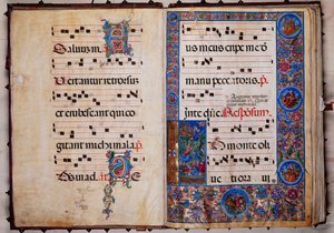 Piccolomini-Bibliothek: Chorbuch, cod. 8-H, ff. 1v-2r mit 