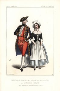 Pierre-Cheri Lafont in der Rolle von Frontin und Madame Bressant oder Augustine Dupont als Marinette in Theophile Gautier