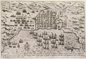 Plan von Drakes Angriff auf Santo Domingo, ca. 1595