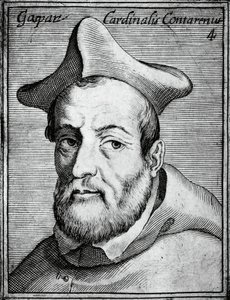 Porträt von Gasparo Contarini (1483-1542), italienischer Kardinal und Bischof, Gravur aus Illustrissimorum, omnique virtutis, et scientiarum laude praestantissimoru virorum icones, von Claudius Pernetus von William M. Timlin