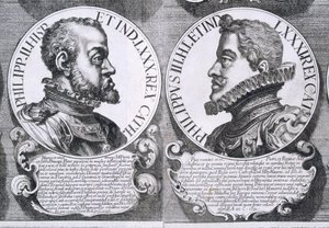 Porträts von Philipp II. und Philipp III. von Spanien (Lithografie) von Unbekannt