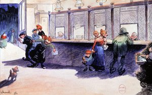 Postamt in Paris mit Schaltern, Aquarell von Cheval
