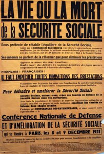 Plakat der CGT (Französische Gewerkschaft) für eine Konferenz über die Sécurité Sociale von Unbekannt