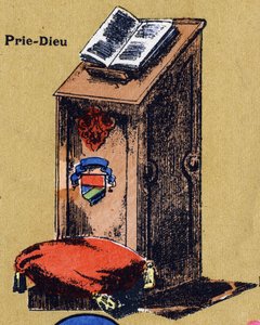 Betet zu Gott. Illustriertes Alphabet. Bildereien vereint in Jarville-Nancy, Anfang des 20. Jahrhunderts. Dim: 40 x 29 cm. Lithographie auf bistre Hintergrund von Unbekannt