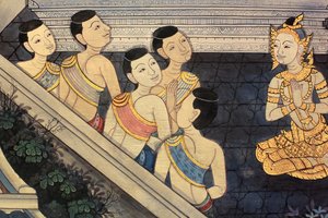 Prinz Rama. Wandmalerei-Detail an den Innenwänden des Vihara aus der Ära von König Rama III, das den Ramakian darstellt. Wat Pho - Wat Phra Chettuphon. 1788. Bangkok, Thailand von Unbekannt