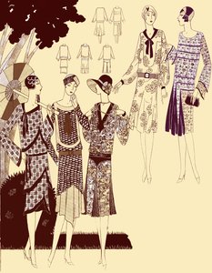 Gedruckte Modekleider im Frühling 1928