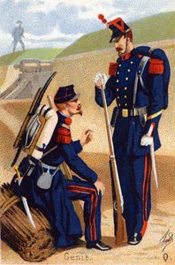 Q: Genie. Gravur in "Militäralphabet". Chromolithographien Ende des 19. Jahrhunderts. von Unbekannt