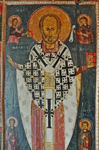 RUSSLAND, St. Petersburg, St. Nikolaus-Ikone mit Szenen aus seinem Leben (Kirche St. Nikolaus in Ozerevo)