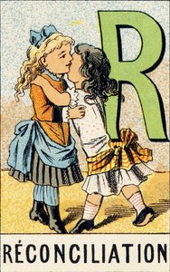 R: Versöhnung - Gravur aus ABCD der kleinen Mädchen. Pellerin & Cie, Drucker-Verleger, Epinal, um 1890. Serie A. Maße: 19 x 13,5 cm von Unbekannt