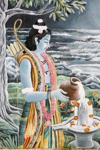 Rama gießt Milch über Shivas Lingam. Pashupatinah, Kathmandu, Nepal von Unbekannt
