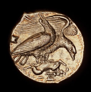 Seltene antike griechische Münze, Silber-Drachme, Agrigentum, Adler mit Hase um 410 v. Chr. (Foto) von Unbekannter Künstler
